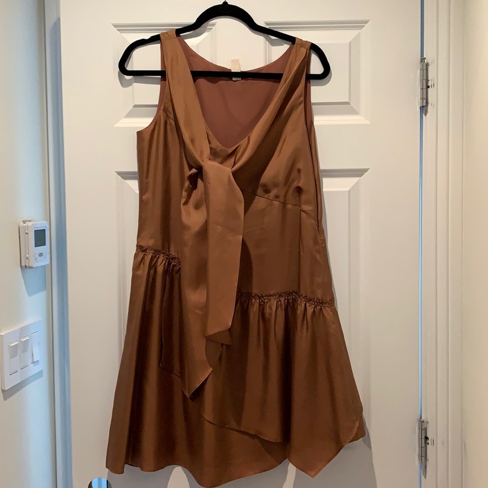 Jcrew terracotta colored silk ruffled dress